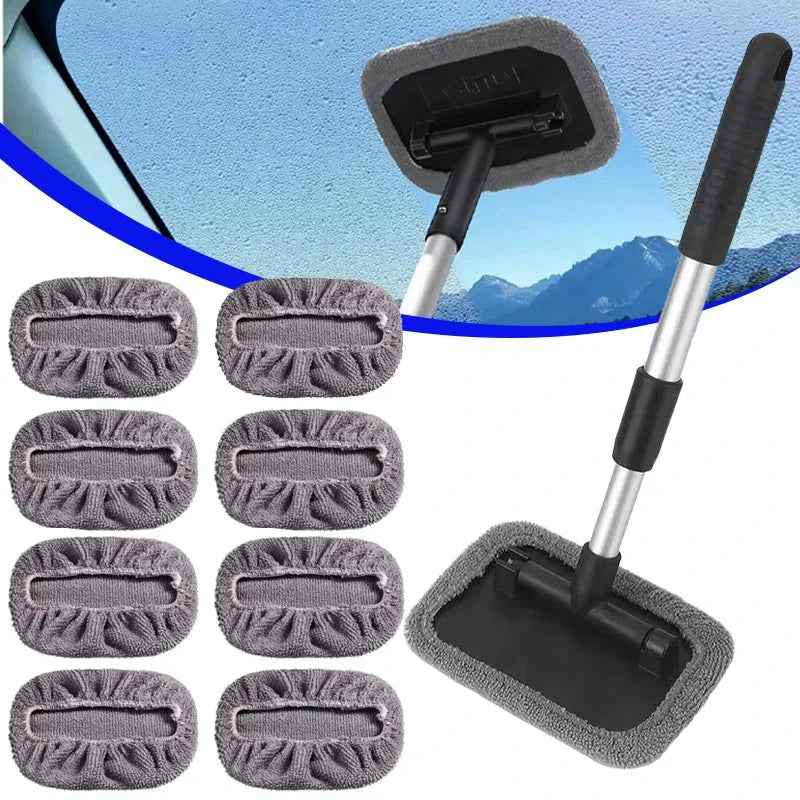 Car Window Cleaner Brush Windshield Cleaner Microfiber Cloth Cleaning Tool with Handle Interior Exterior Auto Glass Wiper Shopifynow