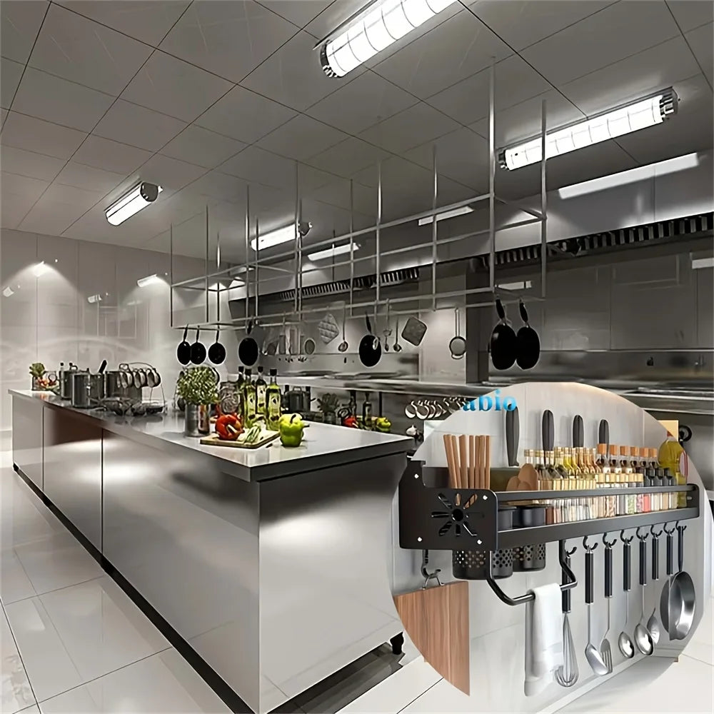 1pc Kitchen Wall-mounted Spice Storage Rack With Hooks, Hanging Tableware & Utensils Holder, Household Space Saving Storage Orga Shopifynow