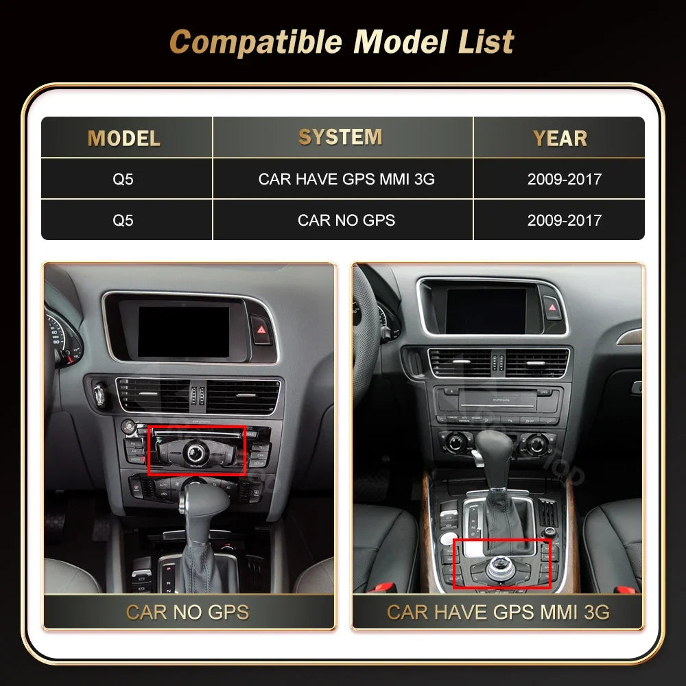 12.3' RoadTop Wireless CarPlay Multimedia Linux Screen Android Auto For Audi Q5 2009-2017 Airplay Autolink Function - Shopifynow