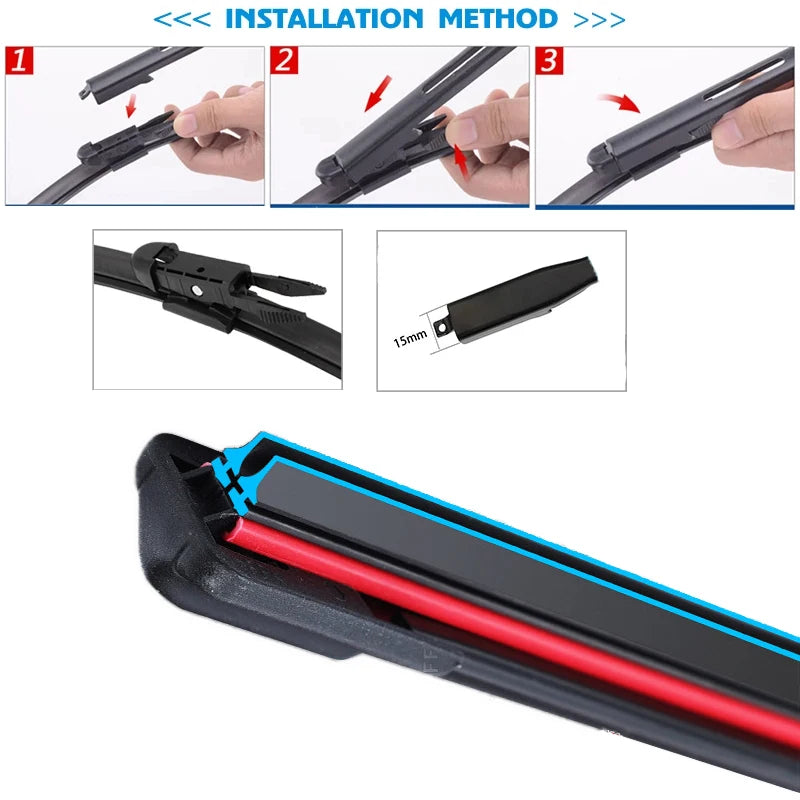 Car Windshield Wiper blades Universal Soft Double layer Rubber Frameless Bracketless car wipers 14" 16" 19" 20" 21" 22" 24"26"