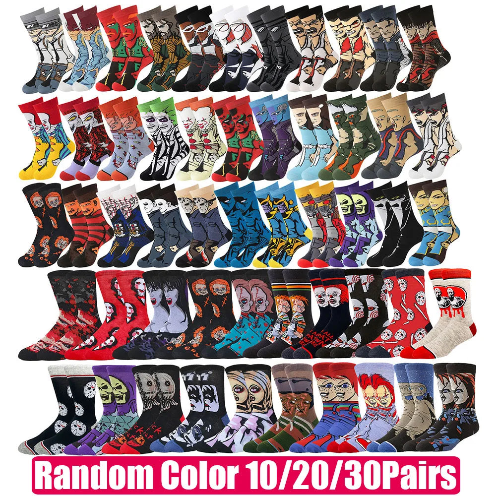 10/20/30Pairs random color Men Women Cartoon Anime Socks Christmas Halloween Novelty Funny Socks Shopifynow