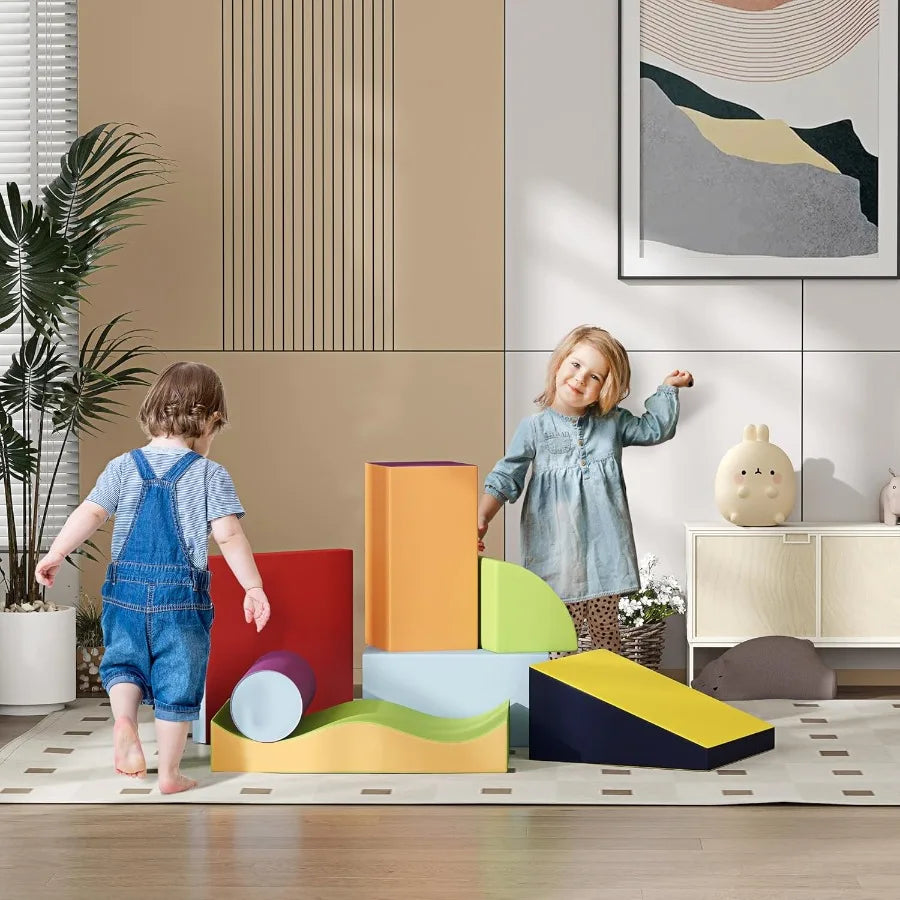 7 Piece PU Leather Soft Play Climbing for Toddlers, Baby Colorful Soft Play Gym Toys Indoor, Modular Crawling & Climbing Play Se Shopifynow