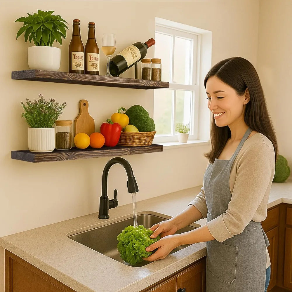 36 Rustic Distressed Wooden Floating Shelves - Wide for Home Use in Bathroom, Living Room, Bedroom, and Kitchen Shopifynow