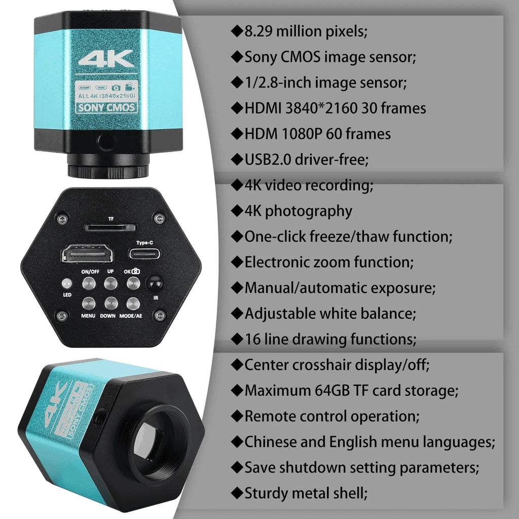 HD 4K Electron Microscope For Soldering 48MP HDMI USB Digital Camera Sony Sensor 150X Lens Reinforced Bracket Reduces Vibration Shopifynow