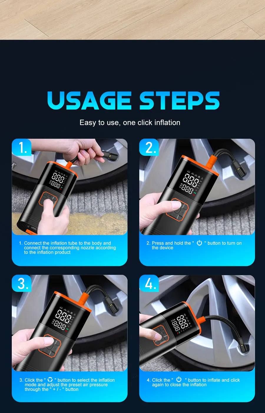 Digital Display Portable Tire Inzzator, USB Rechargeable Air Compressor for Car Bike Motorcycle Tires, Balls, Inflatable Toys - Shopifynow