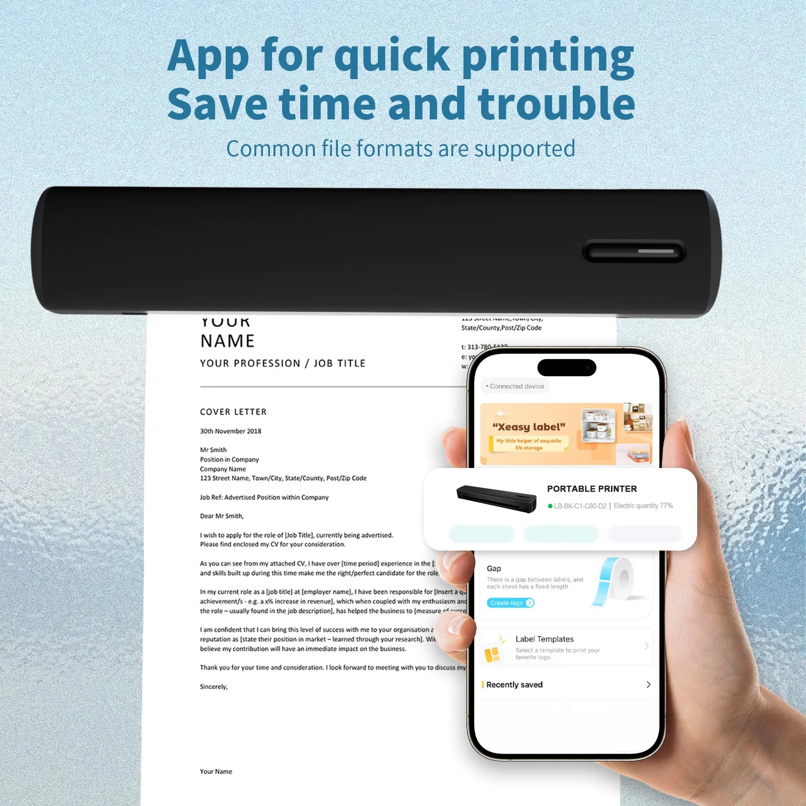 Inkless Portable Printer Thermal Wireless for Travel A4 Printer HD C80 300DPI US Compatible Android /Windows/Mac/IOS School Car - Shopifynow