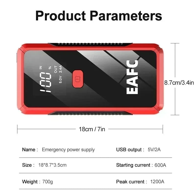 EAFC 12V Car Jump Start 600A-2000A Car Battery Starter Booster Auto Starting Device Emergency Start Portable Power Bank Shopifynow