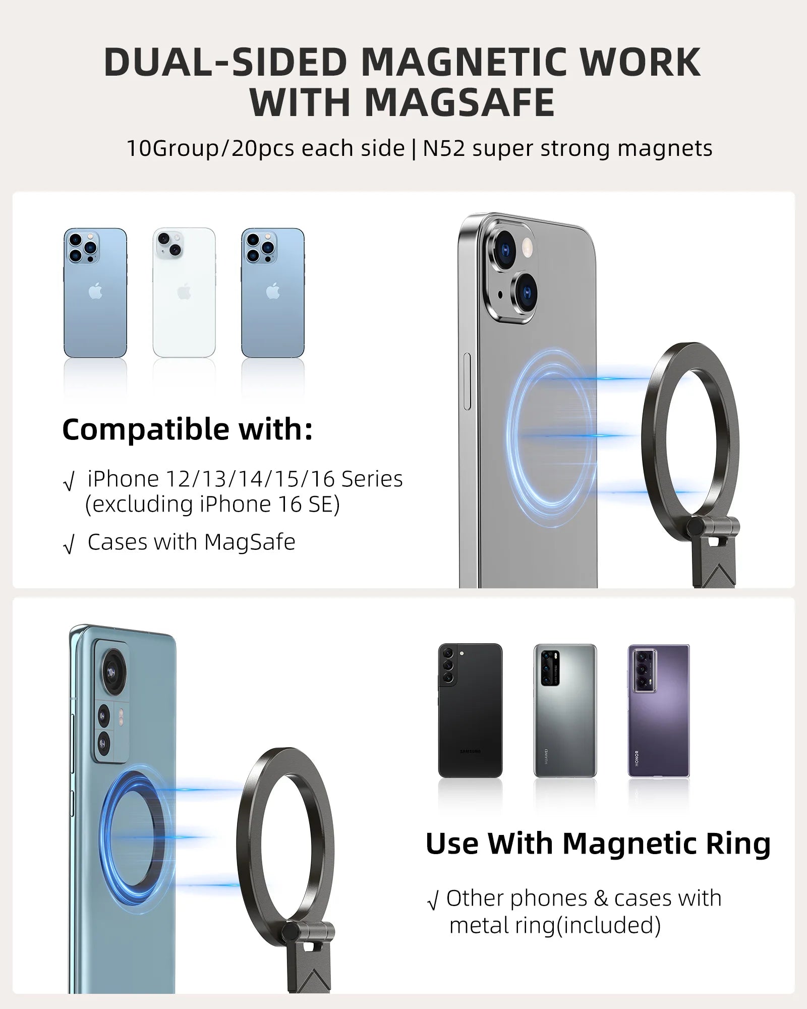 Dual Side Magnetic Car Phone Holder for Magsafe Car Dashboard Mount 360° Rotation Phone Holder for iPhone 17 16 15 Android