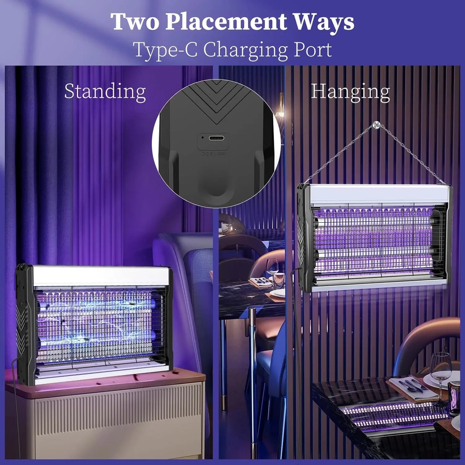 Electric Bug Zapper 3200V Mosquito Zapper Killer Indoor Insect Killer with Hanging Chain Removable Collection Tray Bug Zapper Shopifynow