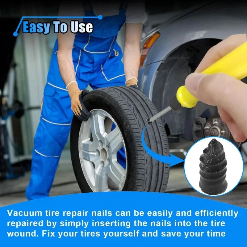 60PCS Tire Repair Rubber Nails Tire Puncture Repair Tool Kit with Screwdriver Vacuum Repair Tire Screw Plug Kit for Car MT Bike Shopifynow