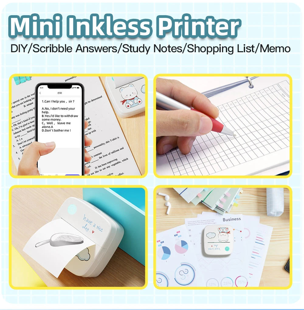 1200mAh Mini Printers Wireless Bluetooth Label Maker Printer 57mm Thermal Stickers Printer For School Home Text Photo Printing Shopifynow
