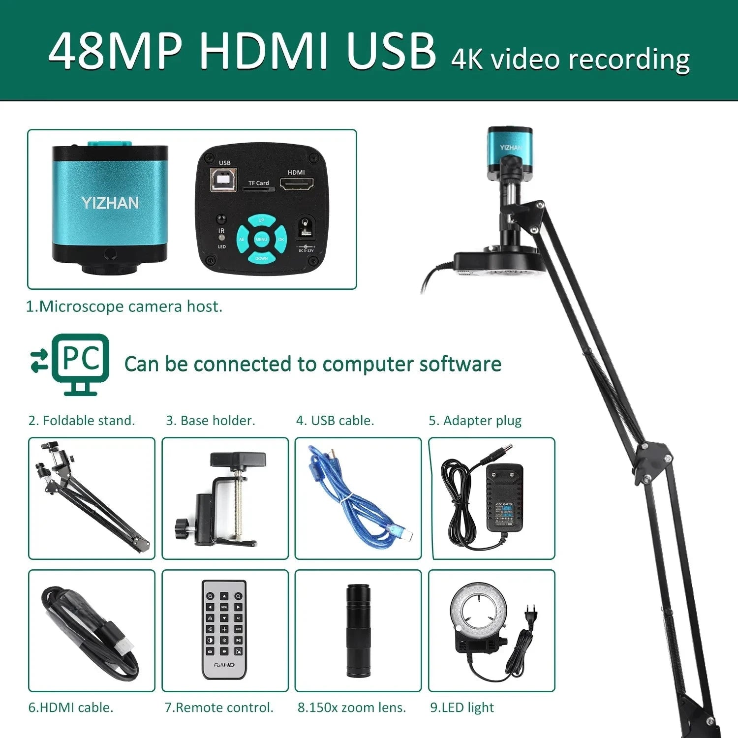 4K Microscope 48MP Digital Microscope For Electronics USB Industrial Cameras HDMI 1-150X Zoom C-Mount Lens Phone Pcb Soldering Shopifynow