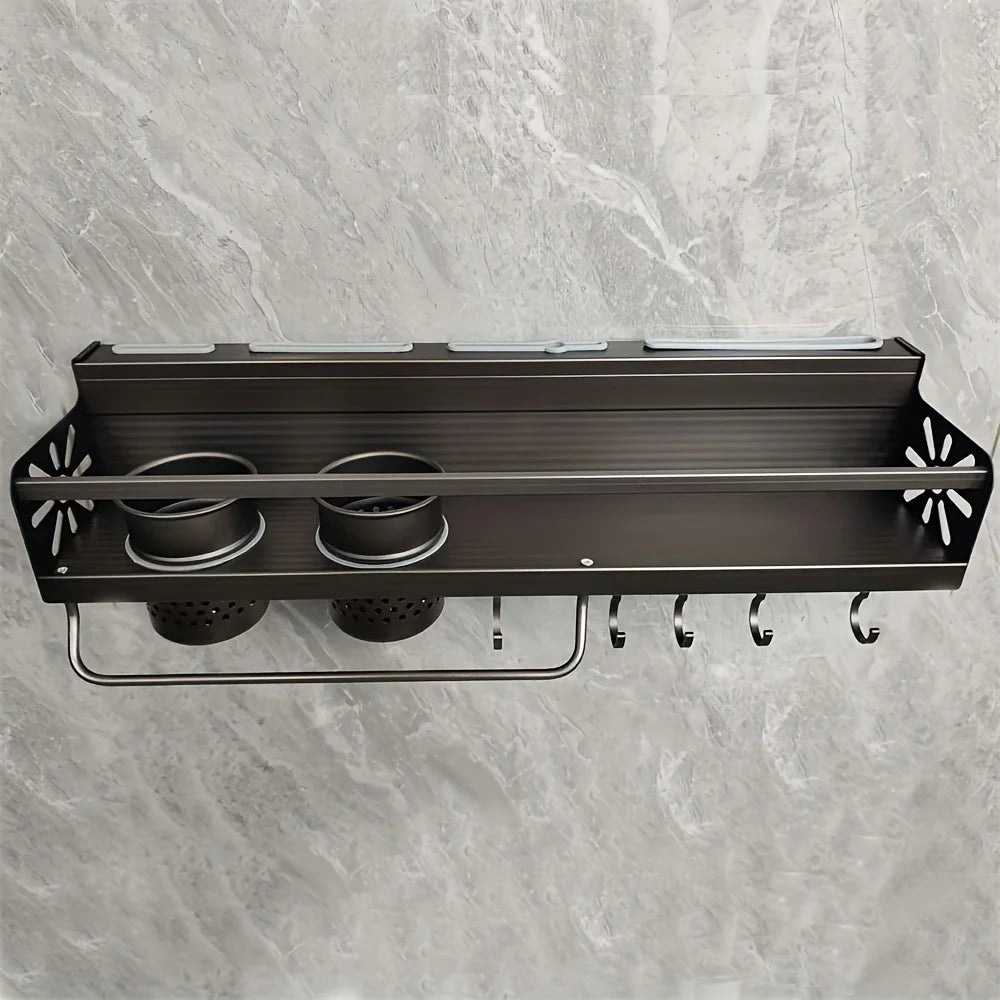 1pc Kitchen Wall-mounted Spice Storage Rack With Hooks, Hanging Tableware & Utensils Holder, Household Space Saving Storage Orga Shopifynow