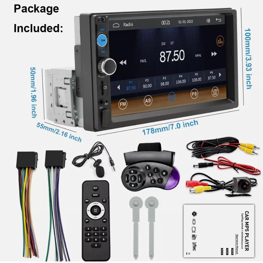 7inch Quality Single 1Din Touch Screen Car Stereo Radio With Handle Remote Control Camera For Apple/Android CarPlay Bluetooth Shopifynow