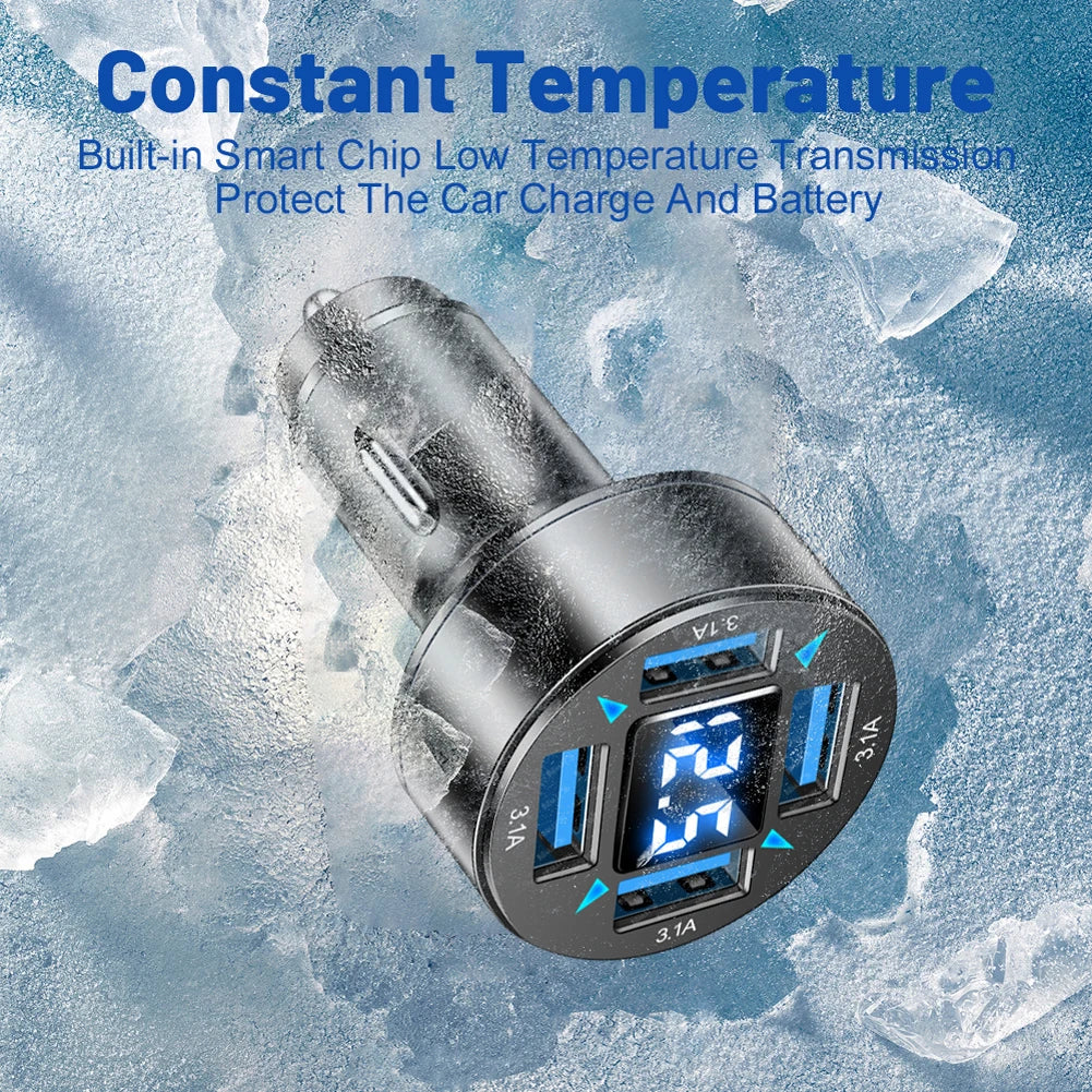 66W Car Charger 4-Port Fast Charging Blue Light Power Socket QC 3.0 Phone Charge Adapter in Car for Xiaomi iPhone Samsung Shopifynow