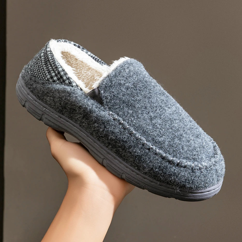 Winter Slippers for men Mark Line Sole Comfortable Felt Warm Non Slip Soft Memory Foam Cushion House Shoes Shopifynow