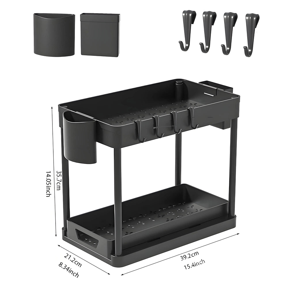 2-Pack Modular Under Sink Shelves - Adjustable Steel Organizer ✔Epoxy-Coated & Rustproof (Cabinet Closet Storage) Shopifynow