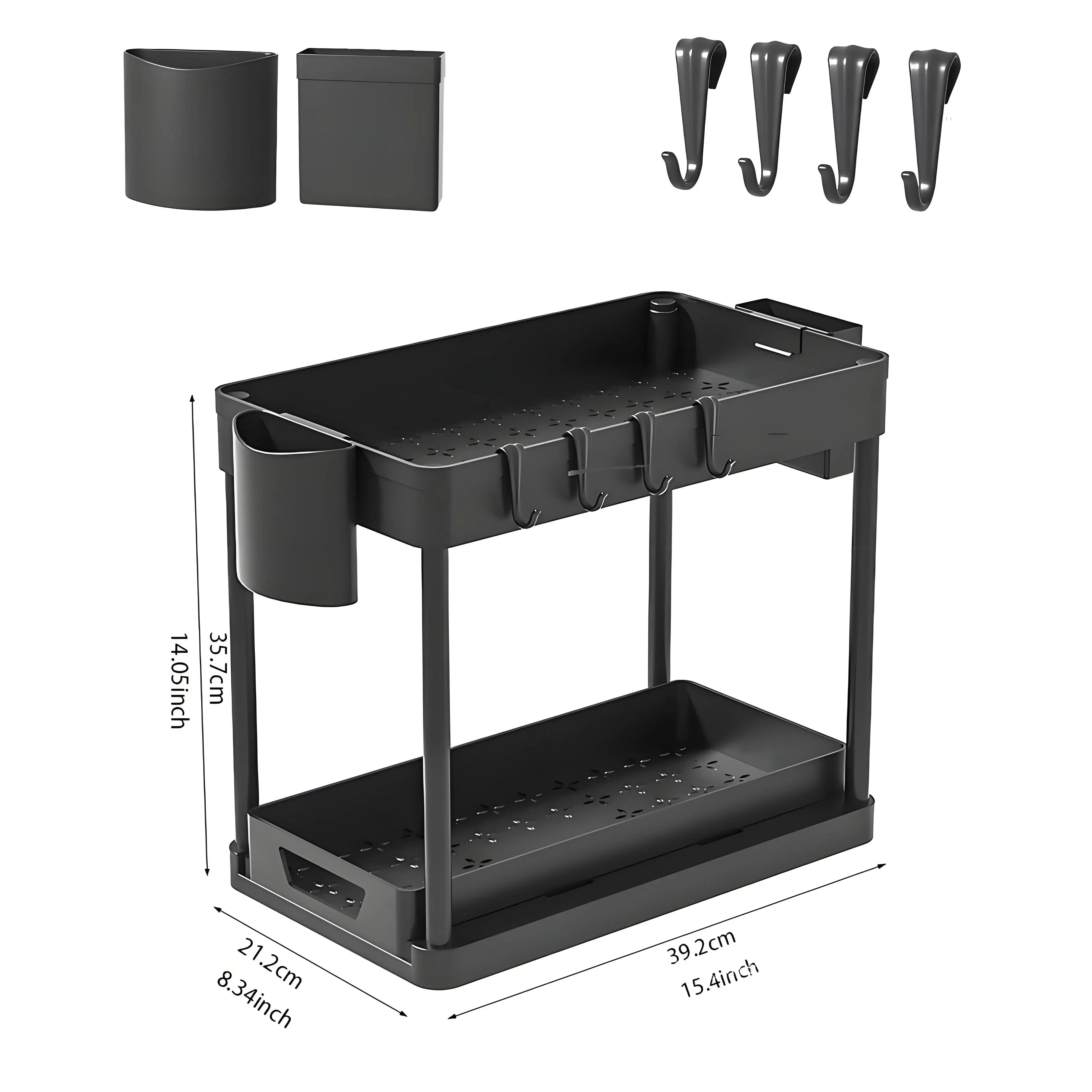 2-Pack Modular Under Sink Shelves - Adjustable Steel Organizer ✔Epoxy-Coated & Rustproof (Cabinet Closet Storage) Shopifynow