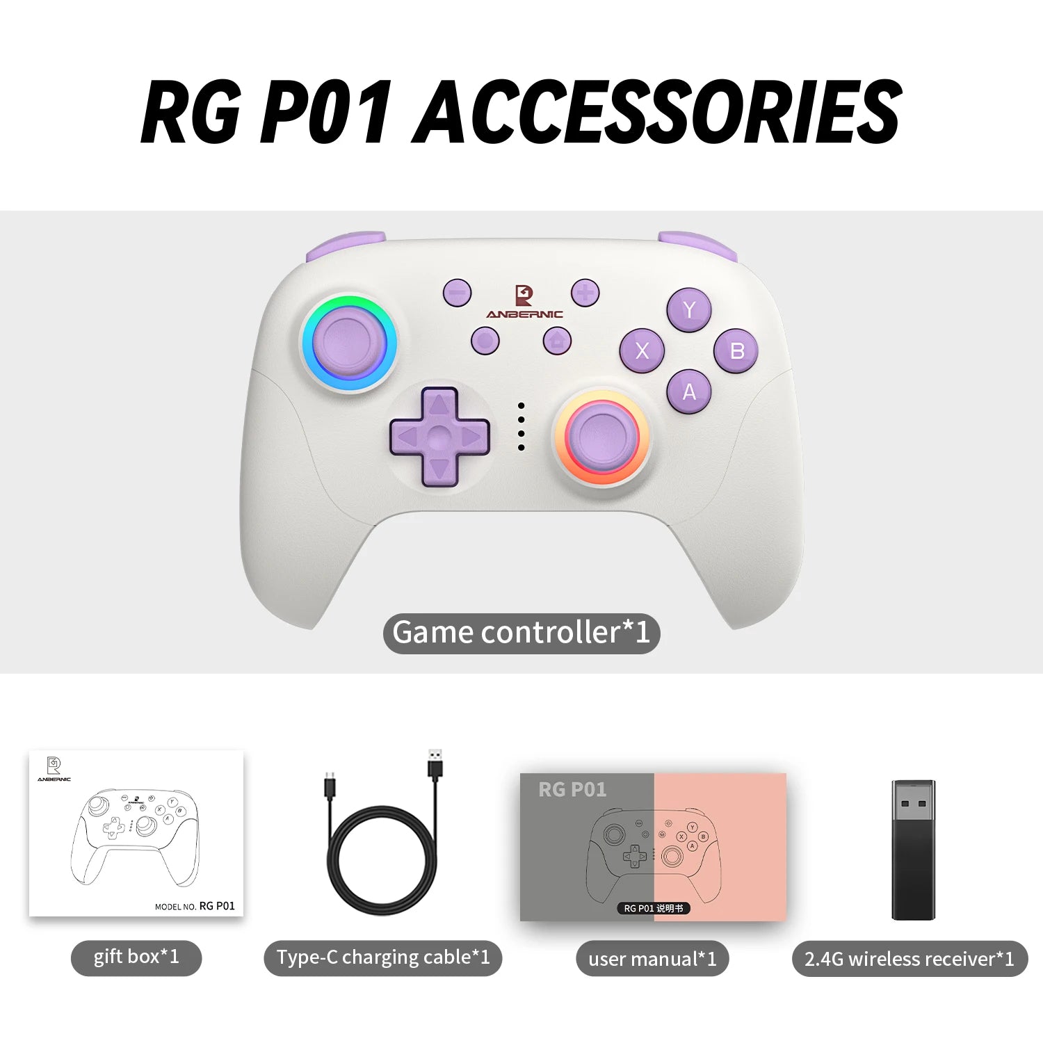 ANBERNIC RG P01 Retro Games Controller Wired/Wireless Bluetooth RGB Hall Effect Joystick XBOX Gamepad for PC Android IOS Steam Shopifynow