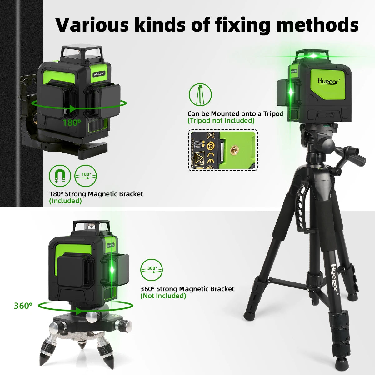 Huepar 903CG Set 12 3D Cross Lines Laser Level Osram Green Laser Beam Self-Leveling 360 Vertical Horizontal with Receiver Tripod - Shopifynow