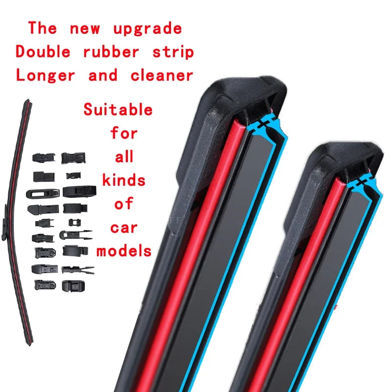 Car Windshield Wiper blades Universal Soft Double layer Rubber Frameless Bracketless car wipers 14" 16" 19" 20" 21" 22" 24"26"
