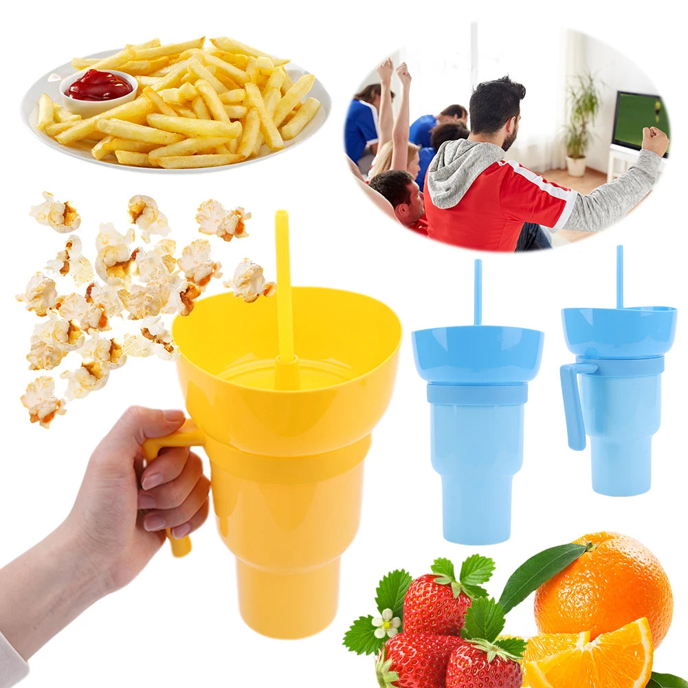 1000ml 2 In 1 Portable Snack Bowl Drink Cup Leak-Proof with Straw Stadium Tumbler Water Bottle Splash Proof for Cinema Travel Shopifynow