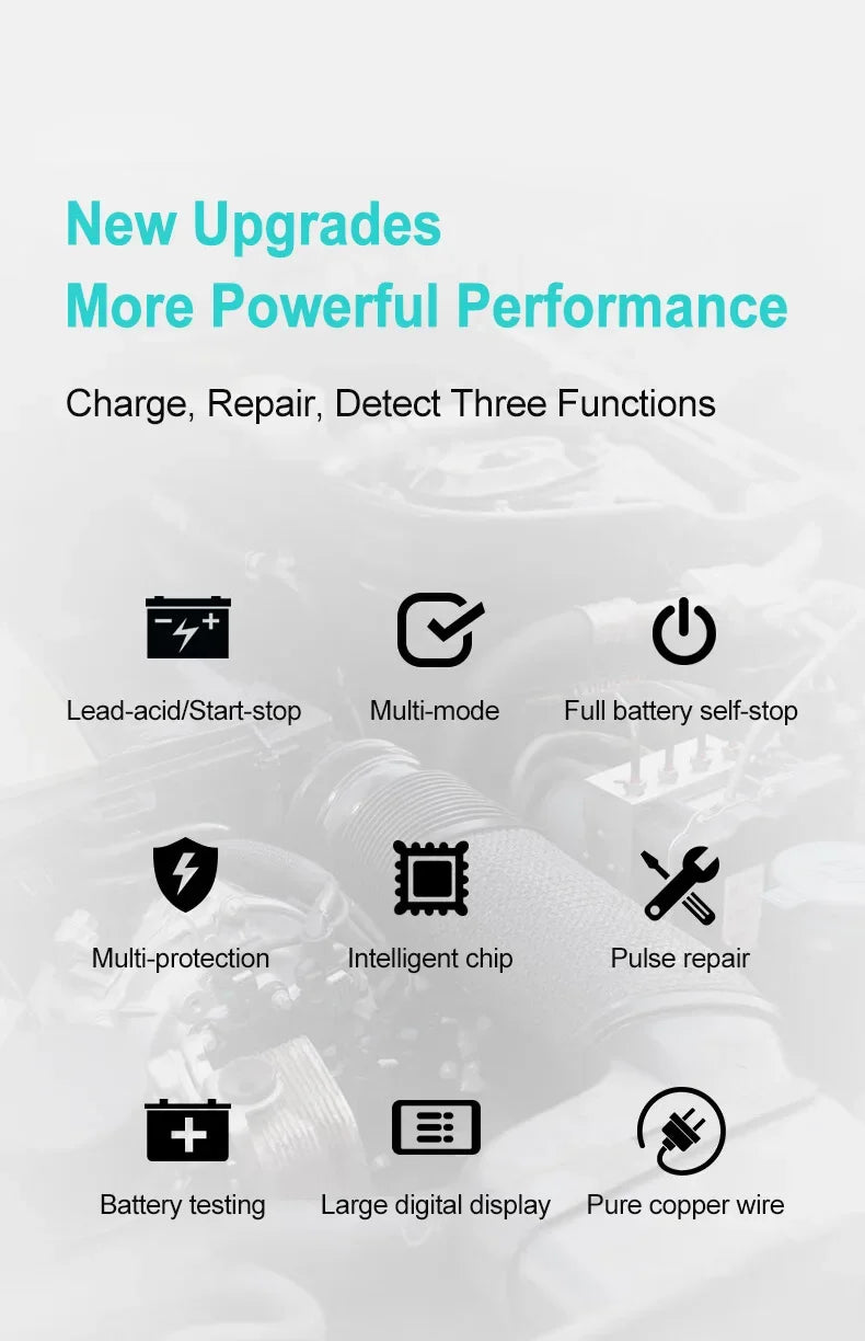 12V 8A Smart Car Battery Charger Automatic Start Fast Charger Pulse Repair Motorcycle Truck Battery Charger GEL Lead Acid Shopifynow