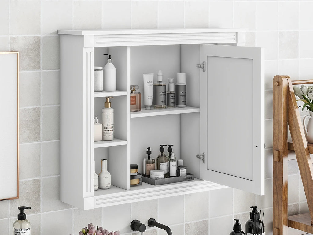 35'' x 28'' Wall Mounted Bathroom Storage Cabinet, Modern Bathroom Wall Cabinet with 6 Open Shelves And Mirror