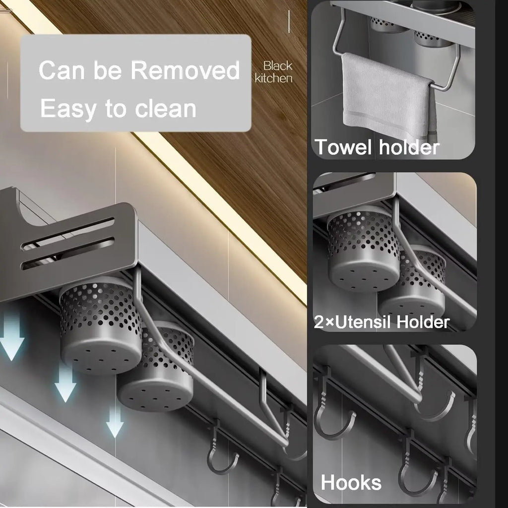 1pc Kitchen Wall-mounted Spice Storage Rack With Hooks, Hanging Tableware & Utensils Holder, Household Space Saving Storage Orga Shopifynow