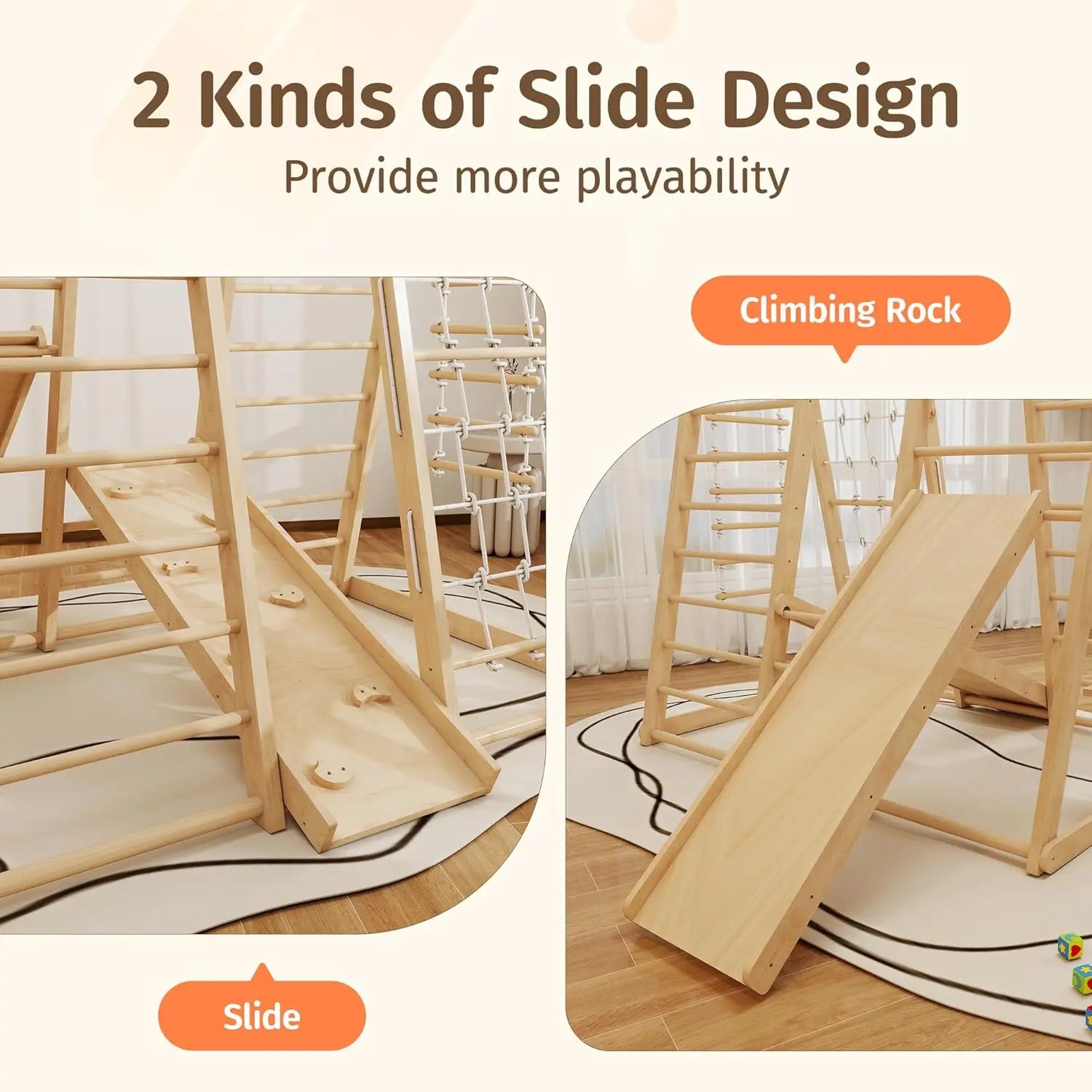 Indoor Jungle Gym, Montessori Climbing Toys, Toddler Indoor Playground Set 8-in-1 with Swing, Armband, Rock Climb Wall, Slide, M Shopifynow