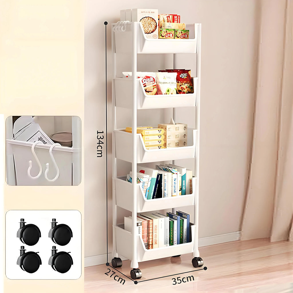 5-Tier Slim Rolling Storage Cart | Mobile Organizer with Slide-Out Trays | Space-Saving for Bathroom Laundry & Kitchen Shopifynow