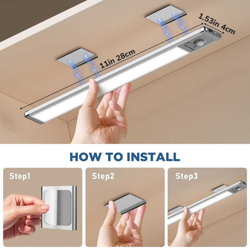 2-Piece Magnetic Cabinet Light Set, 76 LED Rechargeable Batteries, Motion Sensor Light, 3 Levels of Brightness Shopifynow