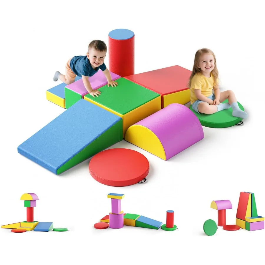 Foam Climbing Blocks, Soft Climbing Toys for Toddlers, 9 Pieces Crawl and Climb Foam Playset with Cushion Pad, Indoor Climber Ac Shopifynow