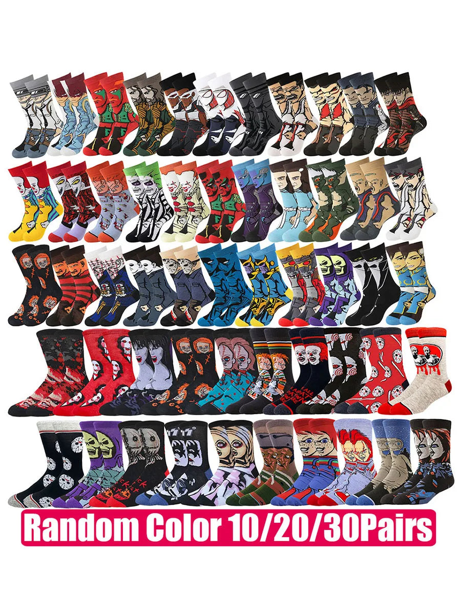 10/20/30Pairs random color Men Women Cartoon Anime Socks Christmas Halloween Novelty Funny Socks Shopifynow