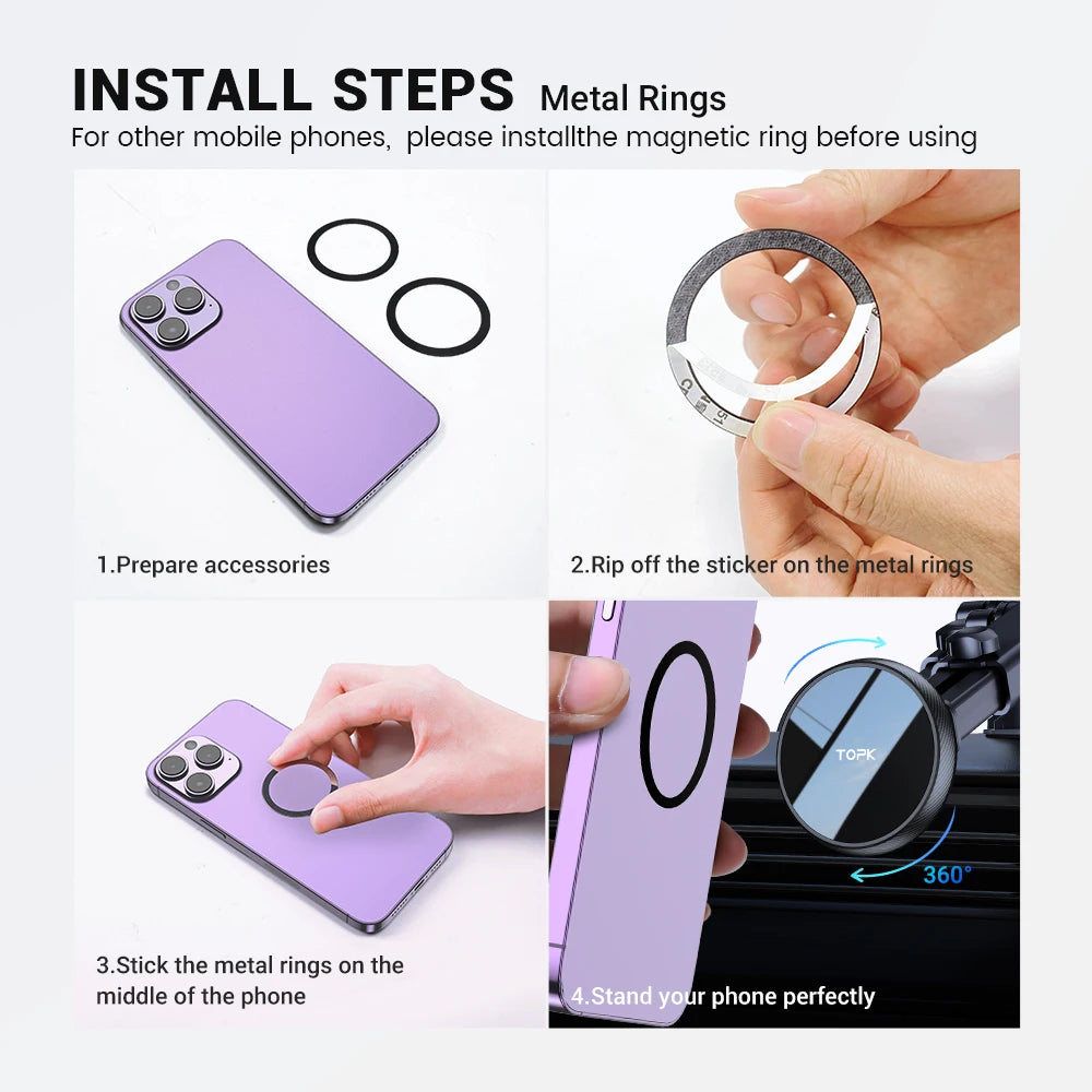 TOPK Mag-Safe Magnetic Car Phone Holder Car Mount for Windshield and Dashboard[Strong Suction]Adjustable Long Arm for Cellphones