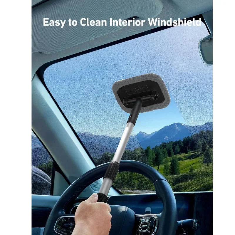 Car Window Cleaner Brush Windshield Cleaner Microfiber Cloth Cleaning Tool with Handle Interior Exterior Auto Glass Wiper Shopifynow