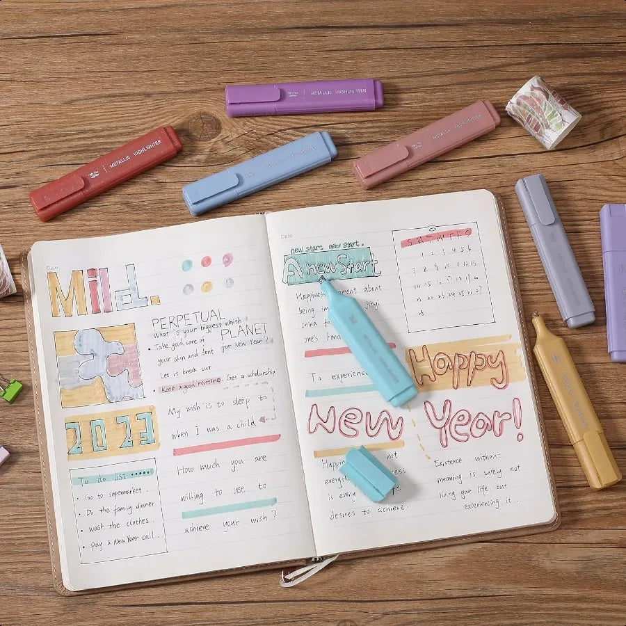 Glitter Highlighters 8Pack Metallic Colors Chisel Tip Aesthetic Highlighters Cute Highlighters for School Highlighters Aestheti