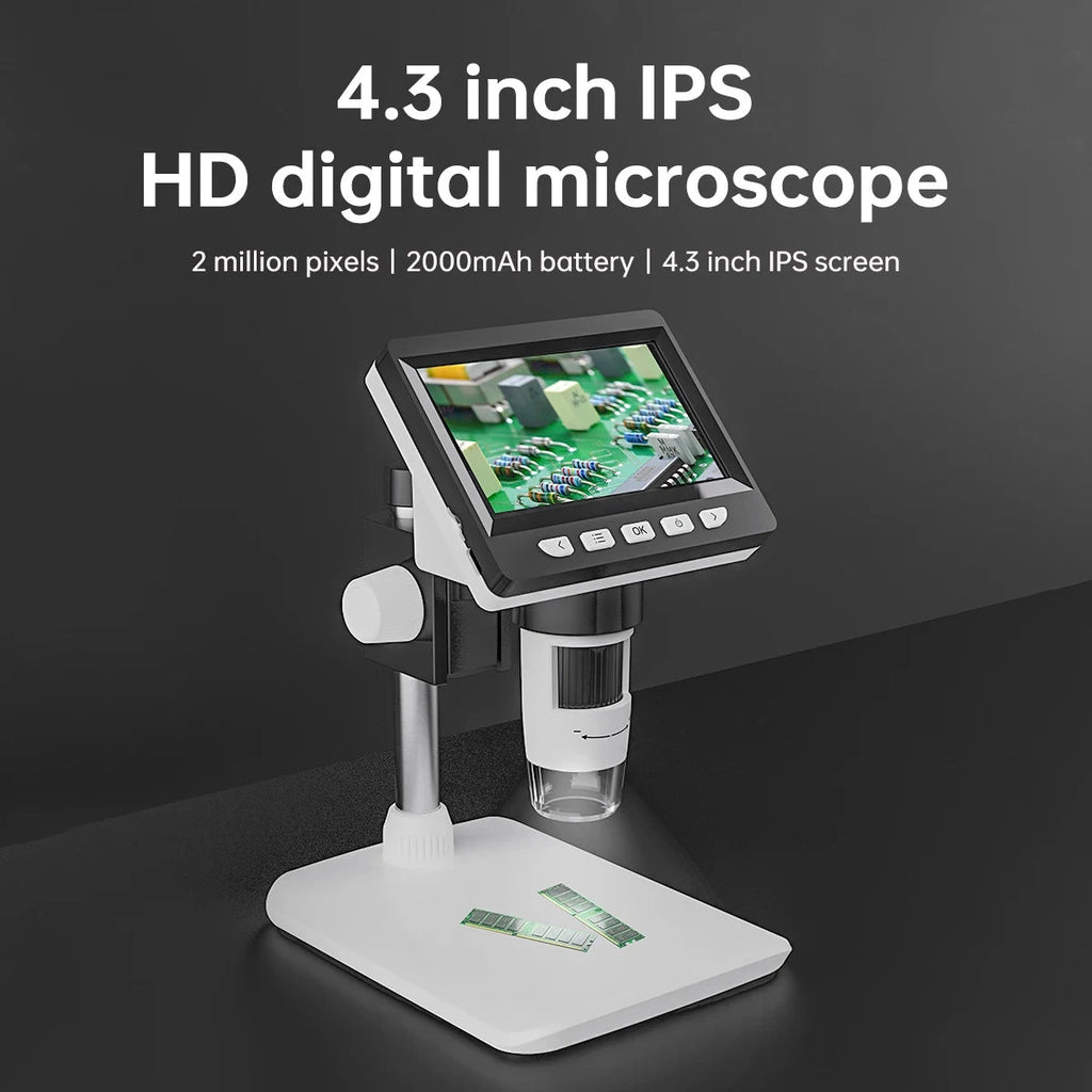 Digital Microscope 4.3" IPS USB Coin Microscope 1000X Magnification 2MP Ultra-Precise Focusing Soldering Microscopes for Repair Shopifynow