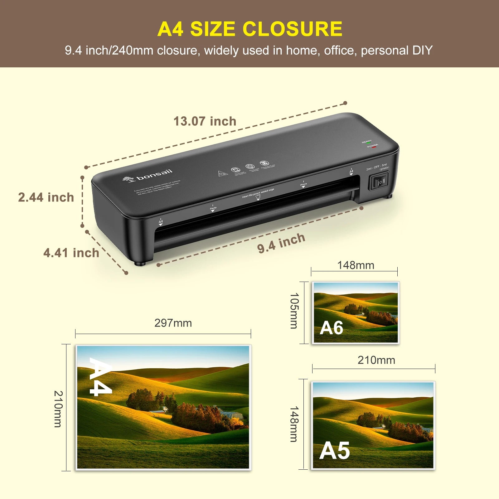 Bonsaii 9-Inch Thermal Laminator with Never Jam Tech for Docs, Posters, Photos - Simple & Convenient for Home, Office, School Shopifynow