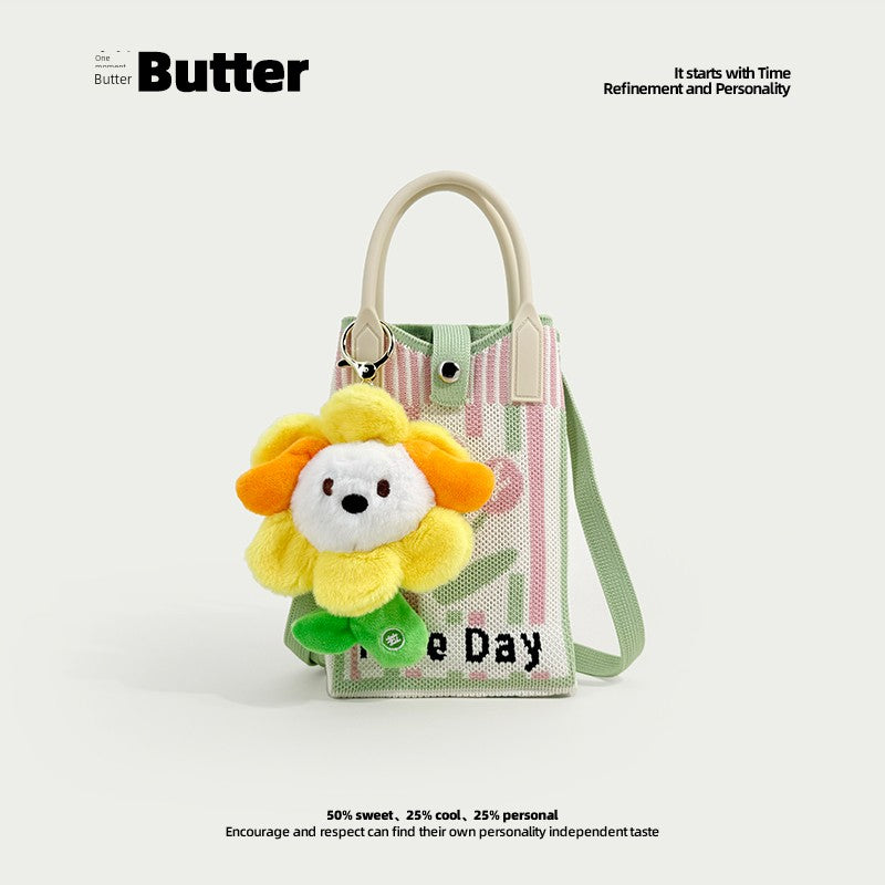 Butter Korean Style New Arrival Florals Cute Knitted Bag Versatile Handheld Mini Shoulder Adjustable Messenger Bag Coin Purse Shopifynow