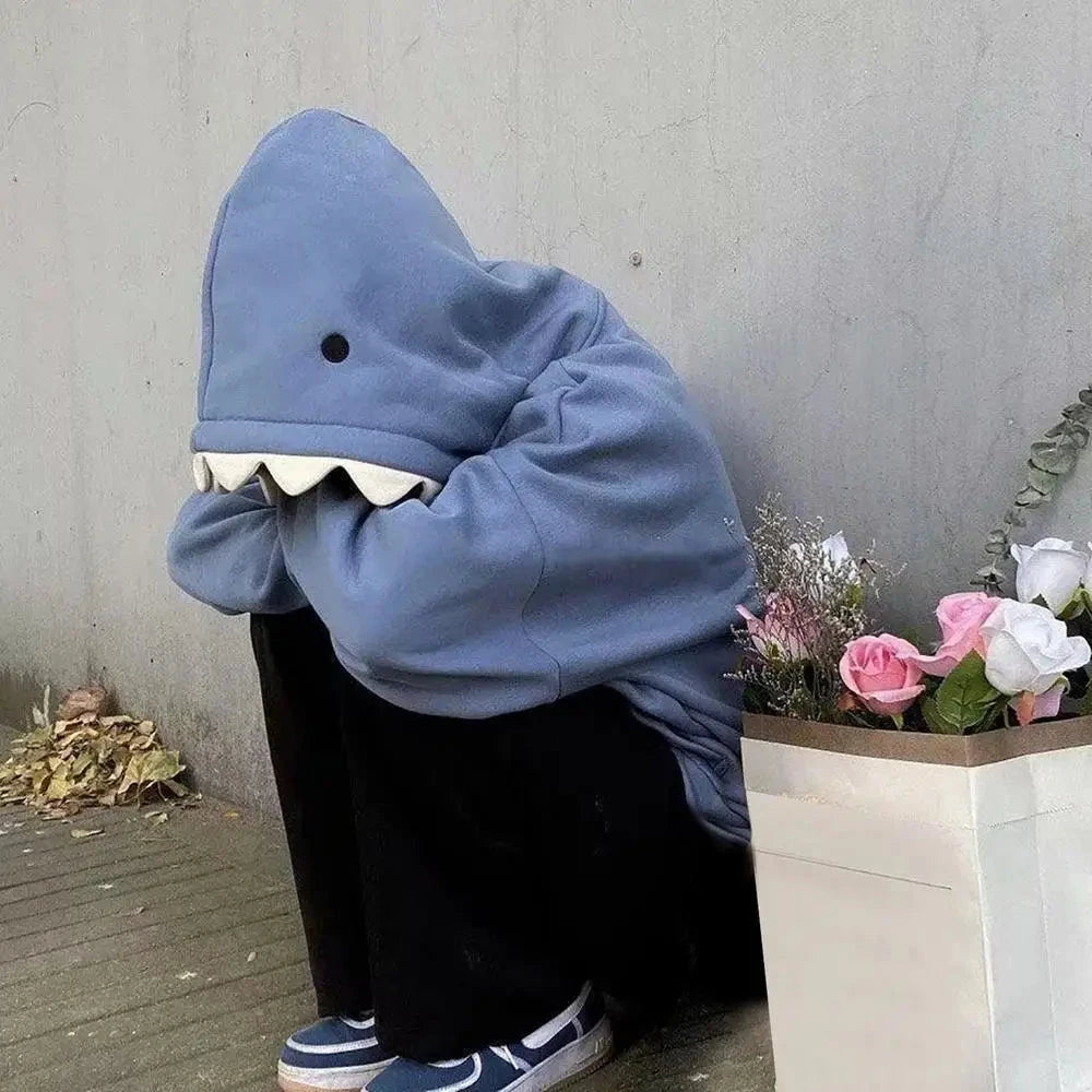 Shark Sweatshirt Women's Blue Hoodies Long Sleeve Shark Shape Couple Pullover Animal Hooded Cartoon Sweatshirt For Men Women Shopifynow