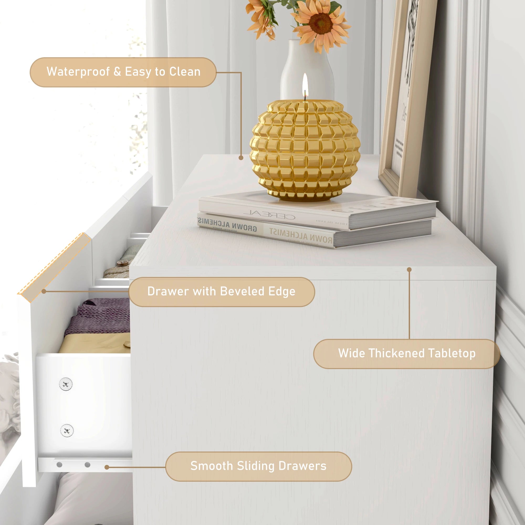 7 Drawer Dresser for Bedroom, 55 Inch Modern Dresser with High Gloss Drawers, Large Wood Chest of Drawer, White/Black Shopifynow