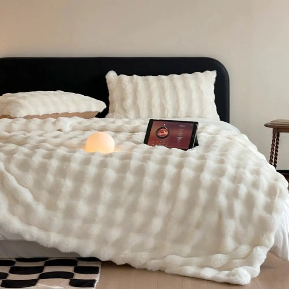 1pc Faux Rabbit Fleece Blanket - Weighted 6 lbs Faux Rabbit Fleece Blanket - Bedspread Shopifynow