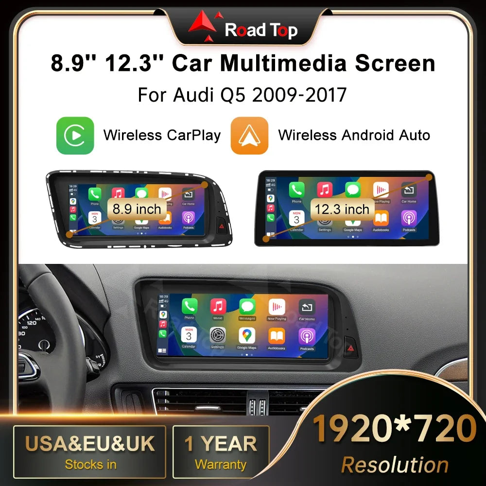12.3' RoadTop Wireless CarPlay Multimedia Linux Screen Android Auto For Audi Q5 2009-2017 Airplay Autolink Function - Shopifynow