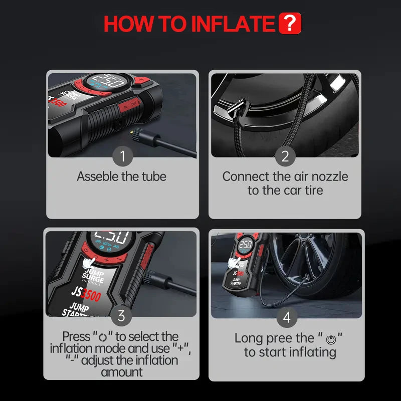 5-in-1 Multifunctional Air Pump Jump Starter with Air Compressor 3000A Peak/150PSI Battery Jump Starter Digital Tire Inflator Shopifynow