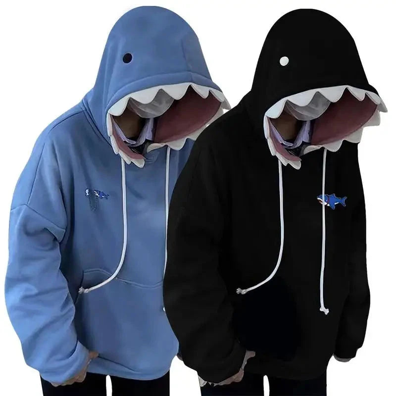 Shark Sweatshirt Women's Blue Hoodies Long Sleeve Shark Shape Couple Pullover Animal Hooded Cartoon Sweatshirt For Men Women Shopifynow