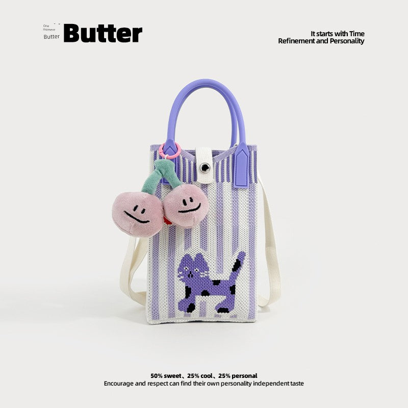 Butter Korean Style New Arrival Florals Cute Knitted Bag Versatile Handheld Mini Shoulder Adjustable Messenger Bag Coin Purse Shopifynow