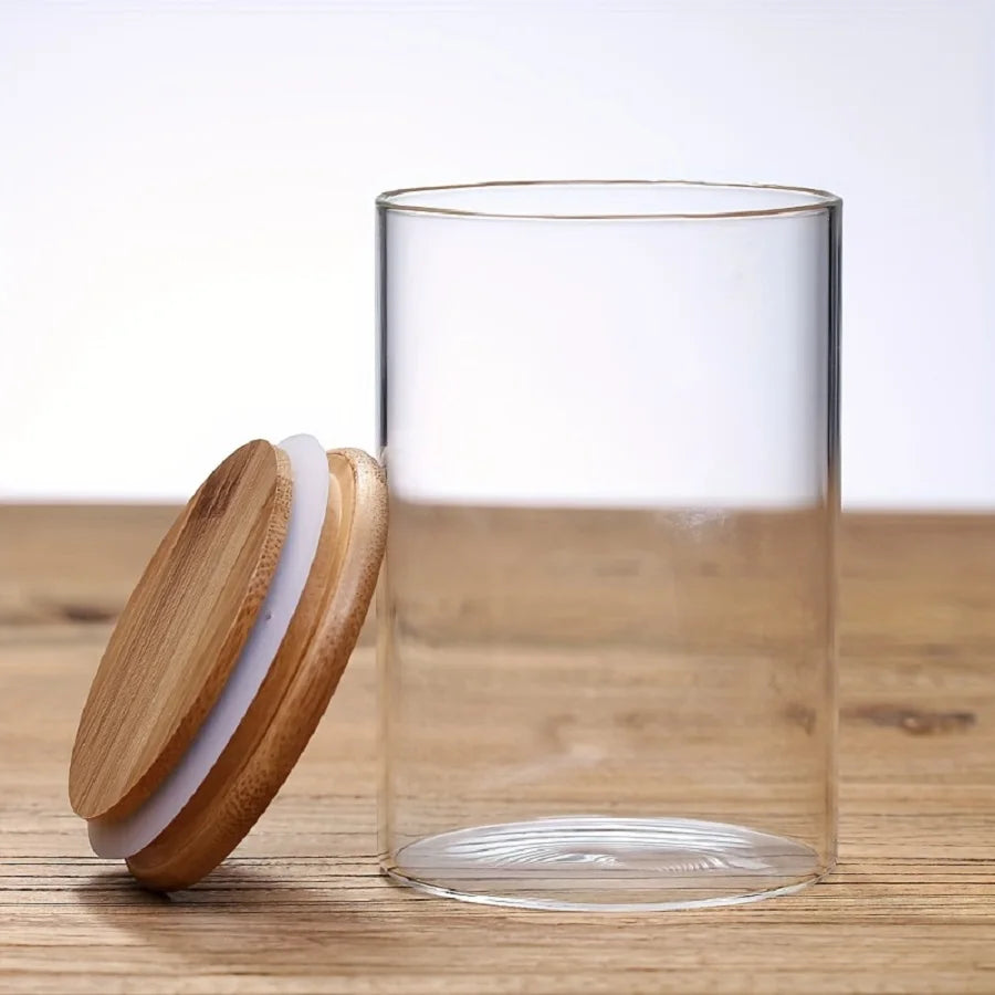 12pcs/set Airtight Glass Storage Jar with Bamboo Lid for Tea,Coffee,Sugar Portable and Transparent Container for Home Kitchen Shopifynow