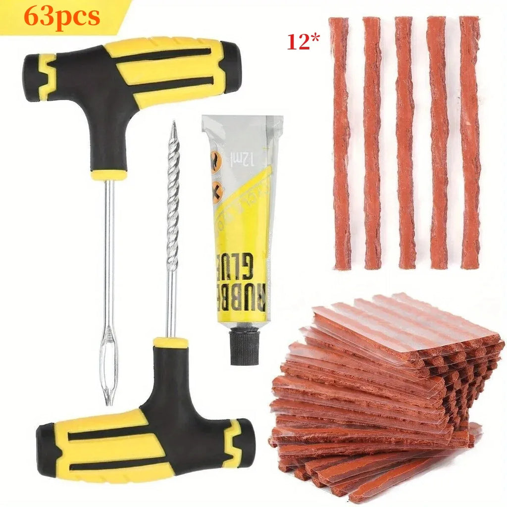 63pcs Tire Repair Kit  DIY Flat Tire Repair Car Truck Motorcycle Home Plug Patch Repair Tools Accessories Gift 5 Fix Strips - Shopifynow