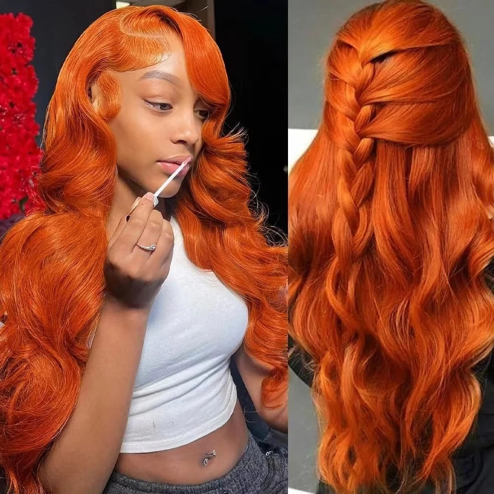 Ginger Orange 13x6 HD Lace Front Wigs Human Hair Wig Body Wave 13x4 Lace Frontal Wigs Colored Transparent Lace Wig For Women Shopifynow